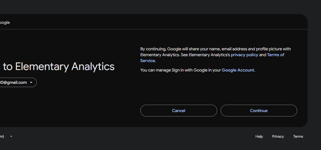 Authorise Elementary Analytics to access your details